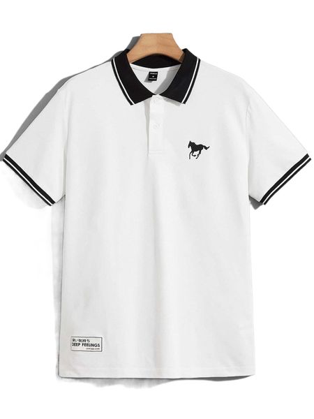 men horse print japanese letter patched contrast collar polo shirt l2bv#, White;black
men horse print japanese letter patched contrast collar polo shirt l2bv#, White;black