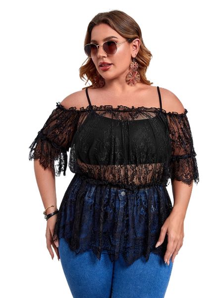plus off shoulder sheer lace without bra 407p#, Black
plus off shoulder sheer lace without bra 407p#, Black