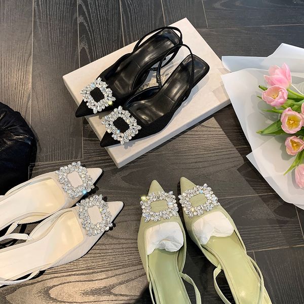 summer rhinestone sandals for women square buckle pointed high heels designers wedding bridal shoes new elastic and comfortable, Black
summer rhinestone sandals for women square buckle pointed high heels designers wedding bridal shoes new elastic and comfortable, Black