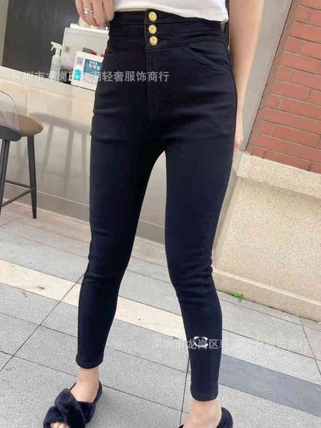 women's jeans xiaoxiang fleece thickened jeans women's feet autumn and winter high waist breasted tight elastic pants, Blue
women's jeans xiaoxiang fleece thickened jeans women's feet autumn and winter high waist breasted tight elastic pants, Blue