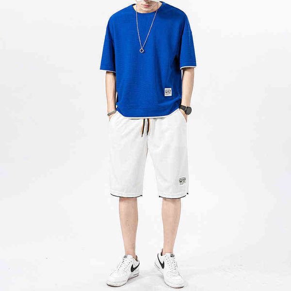 waffle short sleeved sweater shorts suit men's summer vacation 2 t-shirts with a set of handsome casual sportswear, White;black
waffle short sleeved sweater shorts suit men's summer vacation 2 t-shirts with a set of handsome casual sportswear, White;black