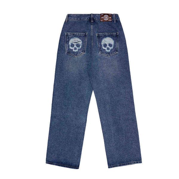 skull embroidery cross ripped jeans mens and womens high street retro washed straight oversized hole denim trousers t220803, Blue
skull embroidery cross ripped jeans mens and womens high street retro washed straight oversized hole denim trousers t220803, Blue
