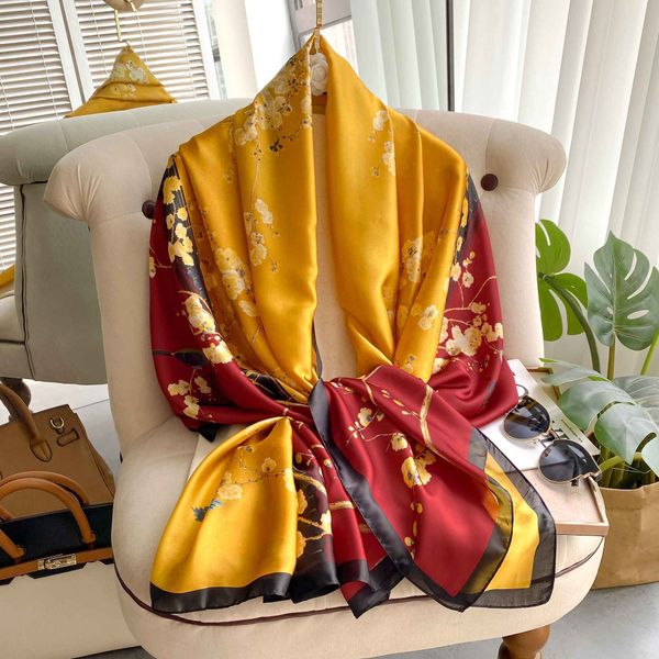 thin imitation silk scarf women's summer brocade printing extended shawl with decorative scarf beach towel, Red;brown
thin imitation silk scarf women's summer brocade printing extended shawl with decorative scarf beach towel, Red;brown