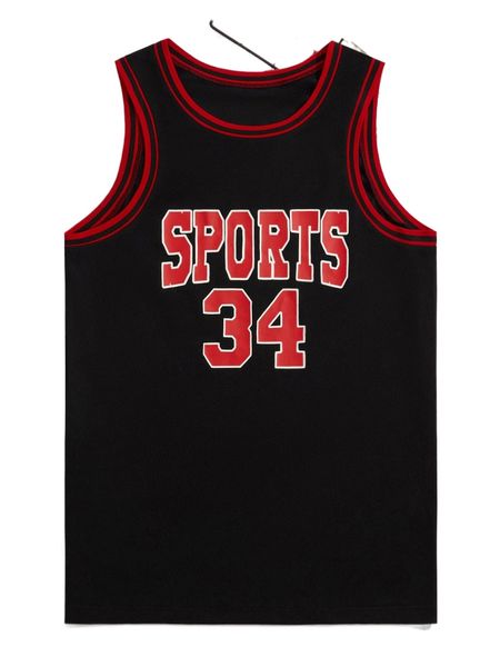 men letter graphic striped trim basketball jersey f7i9#, White;black