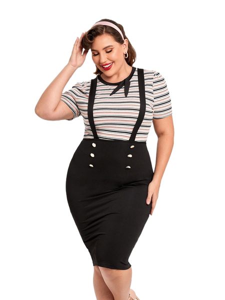 plus double buttoned pinafore skirt without n3jj#, Black
plus double buttoned pinafore skirt without n3jj#, Black