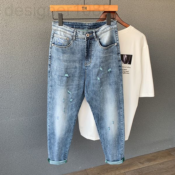 men's jeans designer summer 9-point jeans men's patch cloth with holes, youth elastic micro span small harlan slim pants snw1, Blue
men's jeans designer summer 9-point jeans men's patch cloth with holes, youth elastic micro span small harlan slim pants snw1, Blue