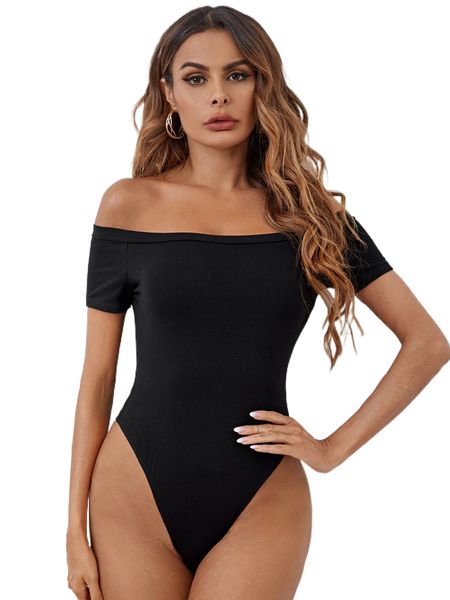 solid off shoulder bodysuit w83a#, White
solid off shoulder bodysuit w83a#, White