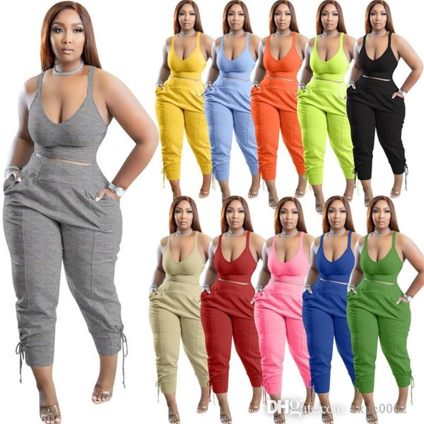 2022 summer women tracksuits designer two piece pants set suspenders tank sweatpant bandage outfit sports suit, Gray
2022 summer women tracksuits designer two piece pants set suspenders tank sweatpant bandage outfit sports suit, Gray