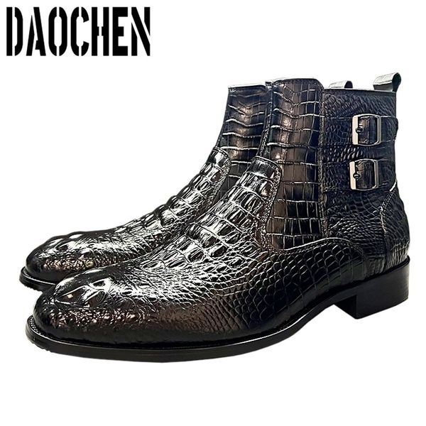 luxury men ankle black brown printed zipper double buckle genuine leather dress boots mens shoes 220720
luxury men ankle black brown printed zipper double buckle genuine leather dress boots mens shoes 220720