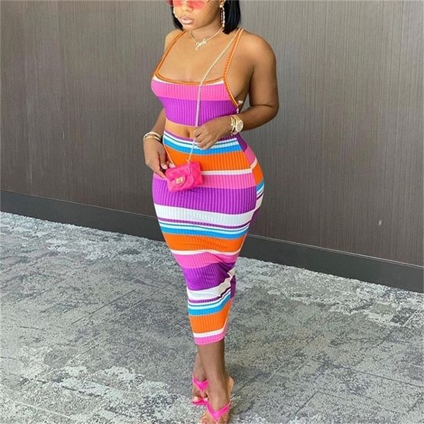 two piece striped dress suits spaghetti strap crop & bodycon midi skirt set 220509, White
two piece striped dress suits spaghetti strap crop & bodycon midi skirt set 220509, White