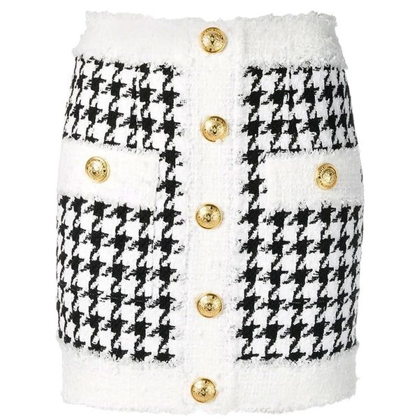 est fall winter baroque designer skirt womens fringed lion buttons houndstooth tweed mini skirt 210311, Black
est fall winter baroque designer skirt womens fringed lion buttons houndstooth tweed mini skirt 210311, Black