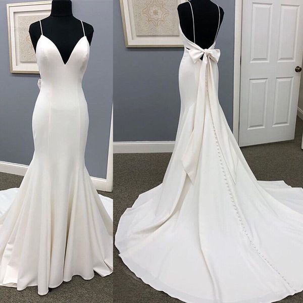 simple boho satin wedding dress 2022 spaghetti straps satin mermaid backless bohemian bride dresses with bow elegant summer beach country br, White
simple boho satin wedding dress 2022 spaghetti straps satin mermaid backless bohemian bride dresses with bow elegant summer beach country br, White