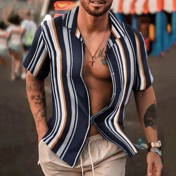 summer men s casual fashion lapel shirt hawaiian trend short sleeved 3d striped print cardigan 220526, White;black
summer men s casual fashion lapel shirt hawaiian trend short sleeved 3d striped print cardigan 220526, White;black