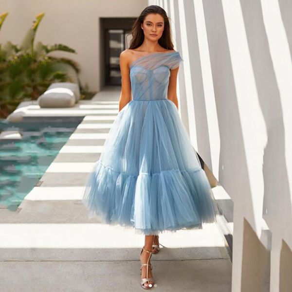 tea-length prom dresses 2022 dusty blue one shoulder pleat ruched elegant a-line short party evening gown tulle custom made, Black
tea-length prom dresses 2022 dusty blue one shoulder pleat ruched elegant a-line short party evening gown tulle custom made, Black