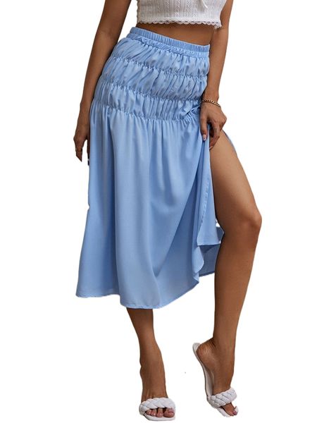 ruched split thigh skirt e8wb#, Black