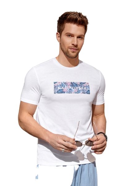 men tropical and letter graphic tee 87ng#, White;black
men tropical and letter graphic tee 87ng#, White;black