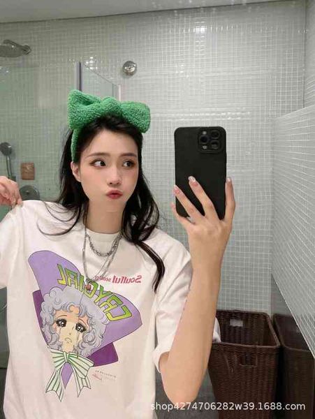 women's t-shirt pushbutton crying beautiful girl's head cartoon printed loose short sleeve t-shirt, White
women's t-shirt pushbutton crying beautiful girl's head cartoon printed loose short sleeve t-shirt, White
