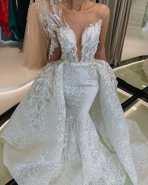 2022 plus size arabic aso ebi luxurious lace beaded wedding dress sheer neck vintage bridal gowns dresses zj125, White
2022 plus size arabic aso ebi luxurious lace beaded wedding dress sheer neck vintage bridal gowns dresses zj125, White