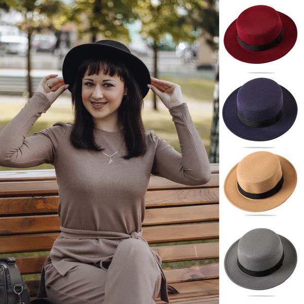 woolen felt fedoras winter women hat classic solid color fedora s female lady wide brim flat jazz cap bucket 220513, Blue;gray
woolen felt fedoras winter women hat classic solid color fedora s female lady wide brim flat jazz cap bucket 220513, Blue;gray