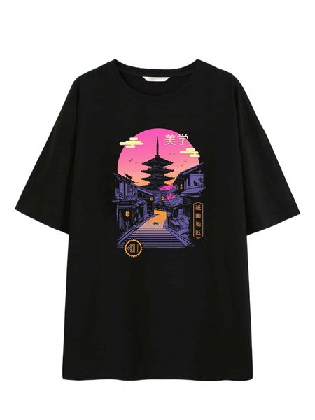 romwe x vincenttrinidadart graphic drop shoulder tee c7or#, White