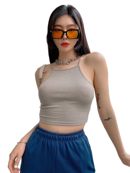 dazy ribbed knit crop cami 3403#, White