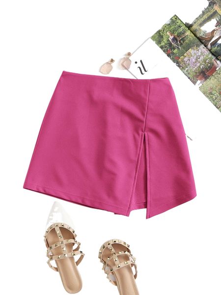 elastic waist split front skort q2zw#, White;black