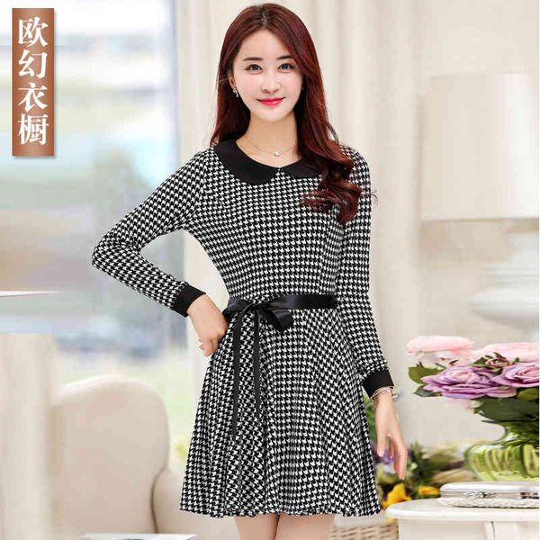 casual dresses plaid dress slim temperament small fragrant collar plaid skirt woman korean version 1hmw, Black;gray