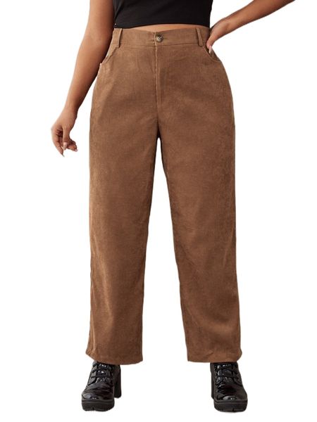plus solid wide leg corduroy pants c7aj#, Black