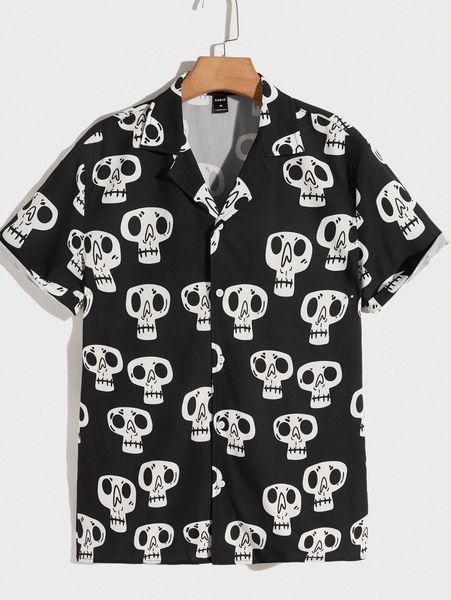 men cartoon print notched shirt 43he#, White;black
men cartoon print notched shirt 43he#, White;black