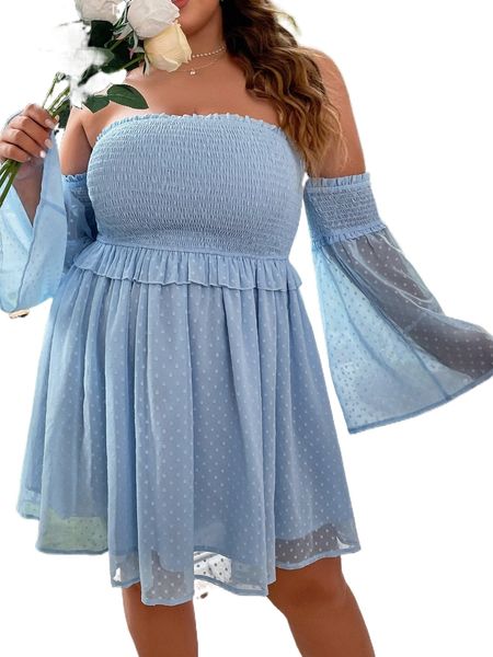 plus swiss dot off shoulder shirred frill trim dress t0gn#, Black
plus swiss dot off shoulder shirred frill trim dress t0gn#, Black