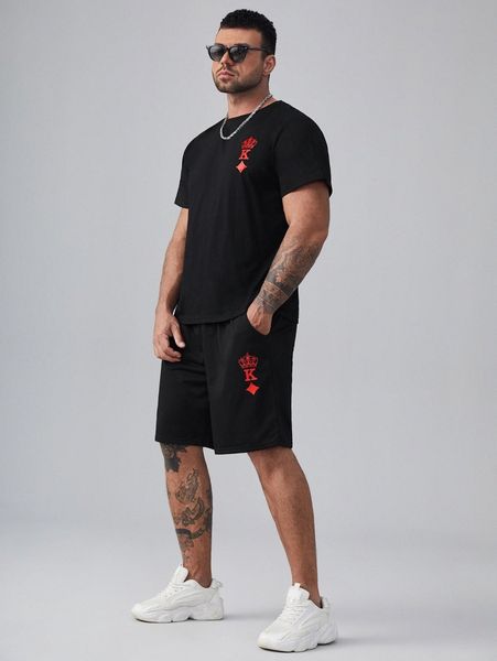 extended sizes men crown & playing card print tee & drawstring waist shorts k2js#, Gray
extended sizes men crown & playing card print tee & drawstring waist shorts k2js#, Gray