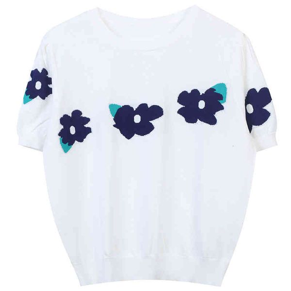 women's sweaters summer 2022 color contrast flower embroidery casual temperament round neck short sleeve knit 9x01, White;black
women's sweaters summer 2022 color contrast flower embroidery casual temperament round neck short sleeve knit 9x01, White;black