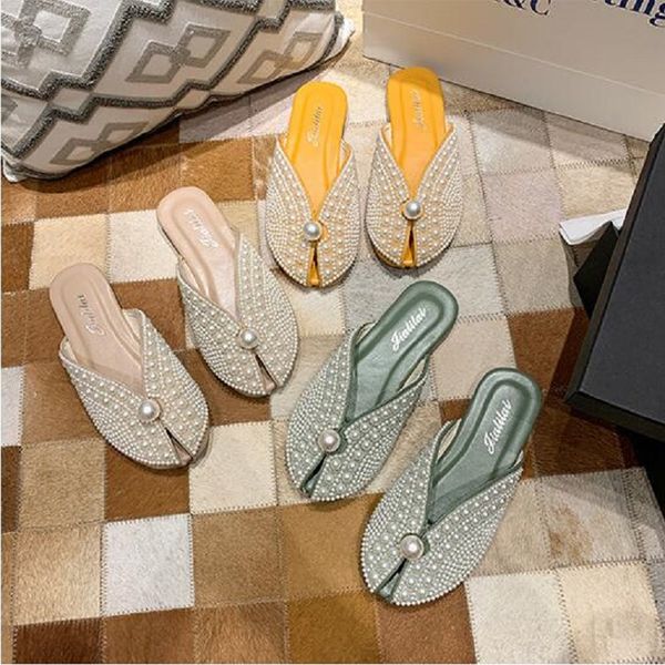 handmade khaki beige pearl slippers women peep toe rhinestone flat shoes woman mules sandals da45, Black
handmade khaki beige pearl slippers women peep toe rhinestone flat shoes woman mules sandals da45, Black