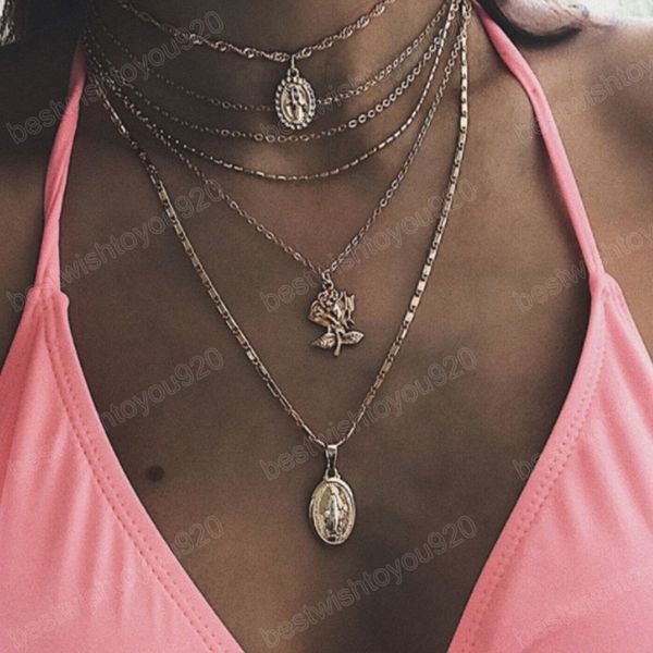 multilayer gold color rose coin pendant necklaces for women round jesus portrait plate choker necklace party jewelry, Silver
multilayer gold color rose coin pendant necklaces for women round jesus portrait plate choker necklace party jewelry, Silver