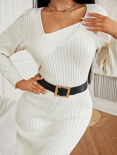 sxy asymmetrical neck ribbed knit sweater dress without belt 75lb#, White;black
sxy asymmetrical neck ribbed knit sweater dress without belt 75lb#, White;black