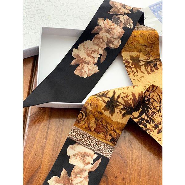 high version d strip small silk scarf womens black gold vintage twill silk hair band tied bag ribbon, Blue;gray
high version d strip small silk scarf womens black gold vintage twill silk hair band tied bag ribbon, Blue;gray