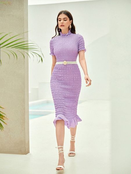 mock neck shirred ruffle hem bodycon dress without belt g5sr#, Black;gray
mock neck shirred ruffle hem bodycon dress without belt g5sr#, Black;gray