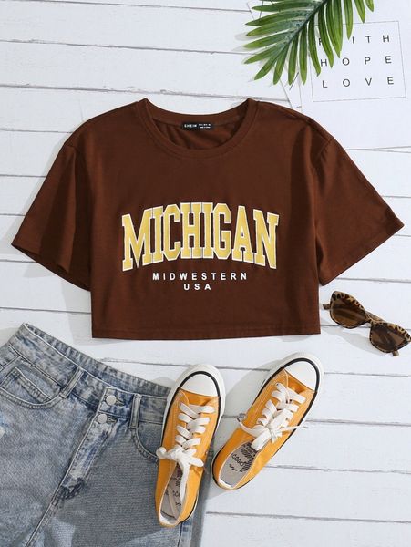 letter graphic crop tee j10y#, White