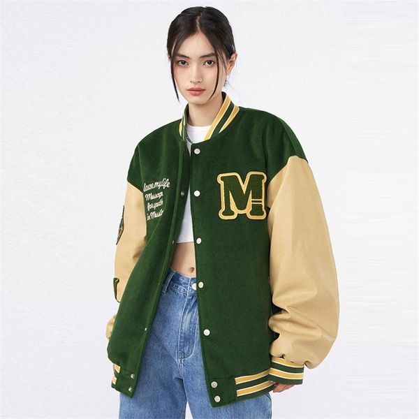 retro pu leather stitching baseball uniform jackets women autumn winter couple letter print embroidered long sleeve bomber coats 220817, Black;brown
retro pu leather stitching baseball uniform jackets women autumn winter couple letter print embroidered long sleeve bomber coats 220817, Black;brown