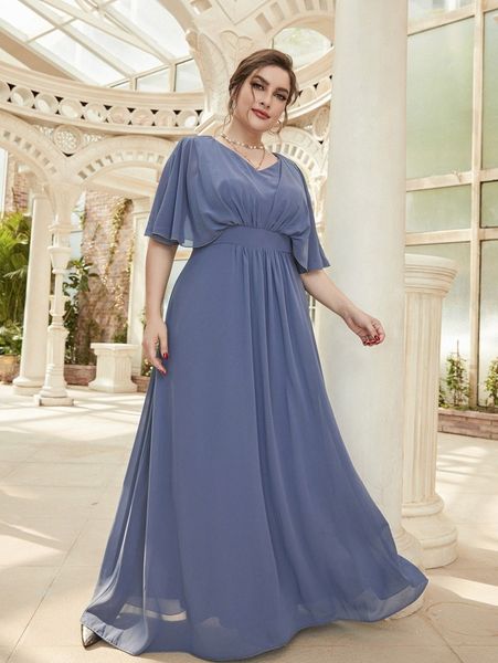 plus cloak sleeve chiffon prom dress u1mz#, Black