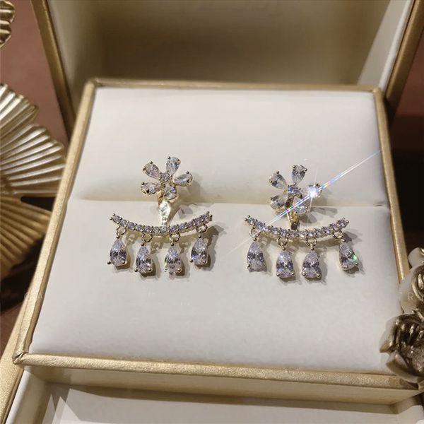 silver needle micro inlaid zircon flower tassel earrings korean classic style elegant ear stud earring high-grade light luxury earrings, Golden
silver needle micro inlaid zircon flower tassel earrings korean classic style elegant ear stud earring high-grade light luxury earrings, Golden