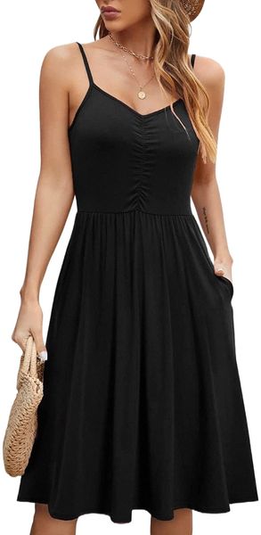 womens summer casual dresses adjustable spaghetti strap sundress elastic waist with pockets 28wz#, White;black
womens summer casual dresses adjustable spaghetti strap sundress elastic waist with pockets 28wz#, White;black