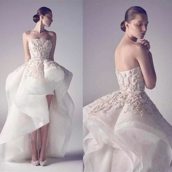 krikor jabotian high low wedding dresses strapless applique organza custom made formal bridal gowns, White
krikor jabotian high low wedding dresses strapless applique organza custom made formal bridal gowns, White