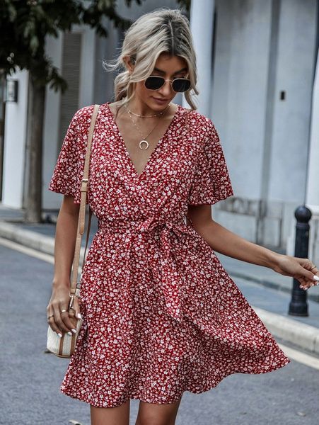 ditsy floral butterfly sleeve belted dress t6ru#, Black;gray
ditsy floral butterfly sleeve belted dress t6ru#, Black;gray