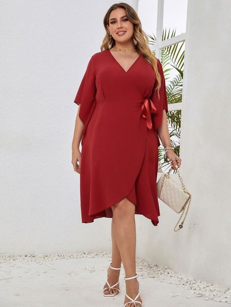 plus knot side butterfly sleeve wrap dress m4aq#, Black
plus knot side butterfly sleeve wrap dress m4aq#, Black