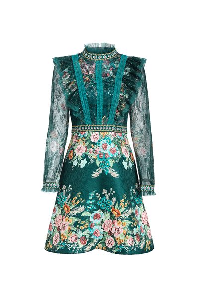 spring fashion runway flower jacquard dress women's beading stand long sleeve ruffles lace stitching vintage party vestidos 2022, Black;gray
spring fashion runway flower jacquard dress women's beading stand long sleeve ruffles lace stitching vintage party vestidos 2022, Black;gray