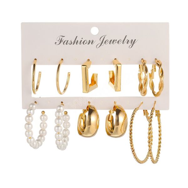 6 pairs c shape pearl dangle earrings set metal geometric earrings women's fashion simple temperament jewelry gift, Silver
6 pairs c shape pearl dangle earrings set metal geometric earrings women's fashion simple temperament jewelry gift, Silver