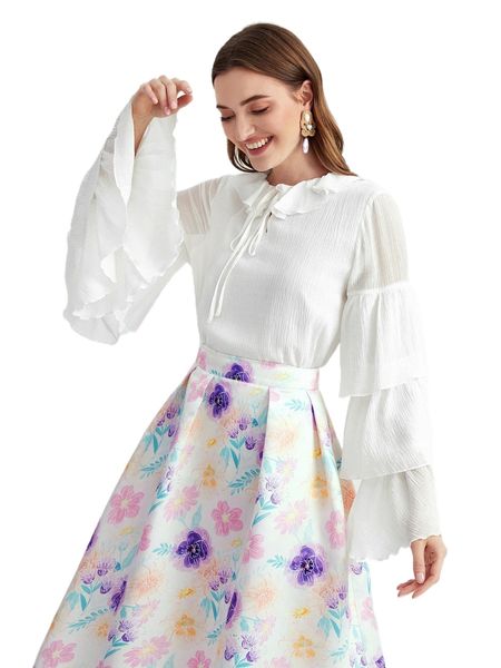 x iman troye tie neck layered sleeve blouse e9ir#, White
x iman troye tie neck layered sleeve blouse e9ir#, White