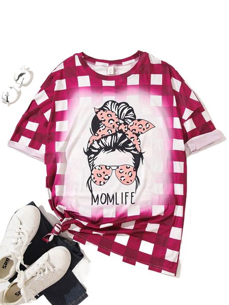 1pc buffalo plaid & figure graphic tee g0tx#, White