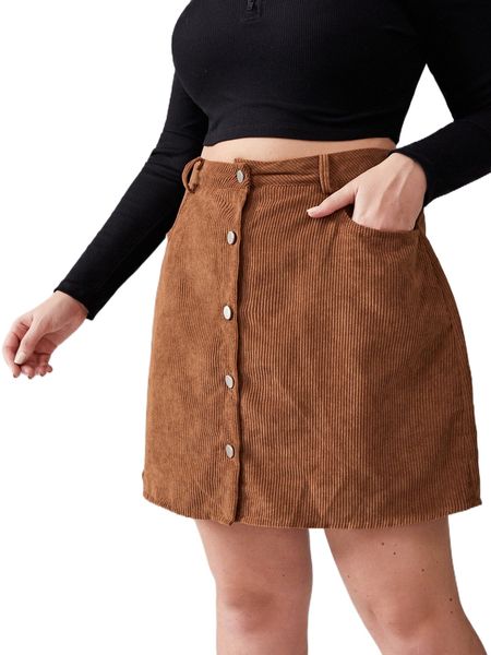 plus button through corduroy skirt u9a5#, Black
plus button through corduroy skirt u9a5#, Black